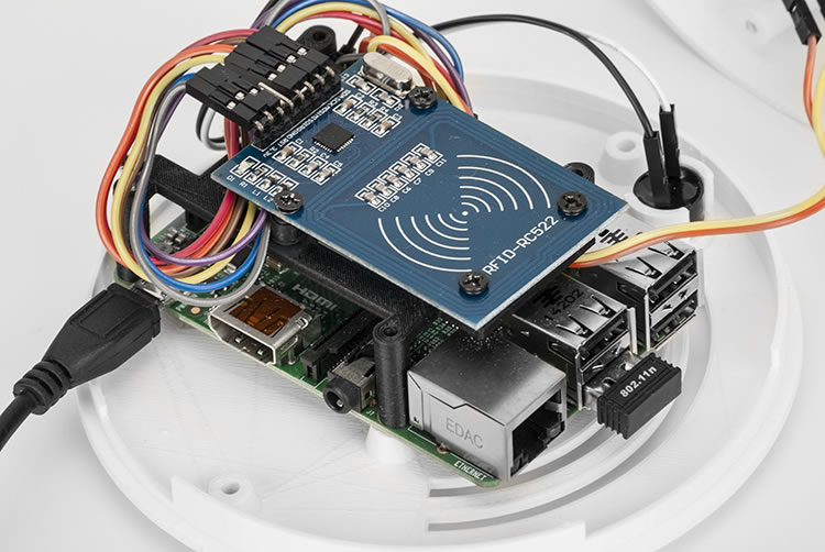 THe NFB-One with the mounted raspberry pi and the Mifare RC522 RFID Scanner