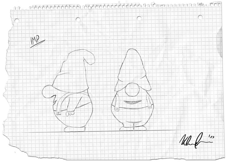 the first sketch of the gnome character
